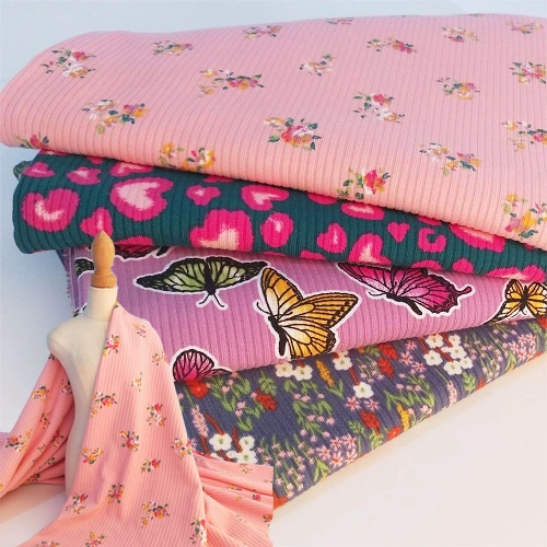 Țesătură nervură cu imprimeu jacquard