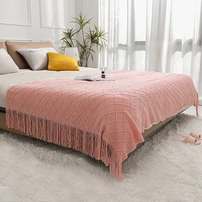 Knitted Throw Blanket With Tassels